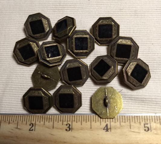 Button #7064 #Shank #Antique-Gold #Black #Epoxy #Metal #10pc