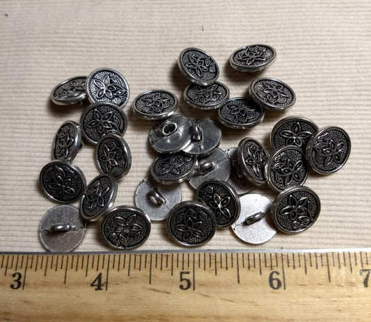 Button #1256 #Shank #Antique-Silver #Rim #Flower #Metal #10pc