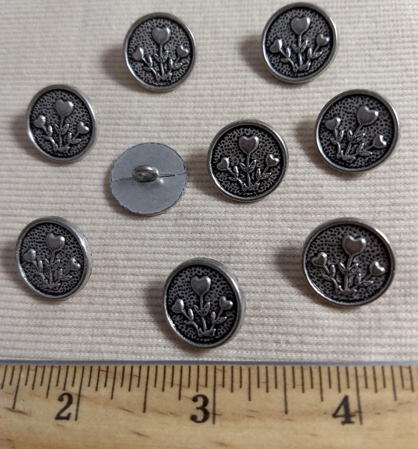 Button  #1266 #Shank #Antique-Silver #Rim #Metal #Flower #10pc