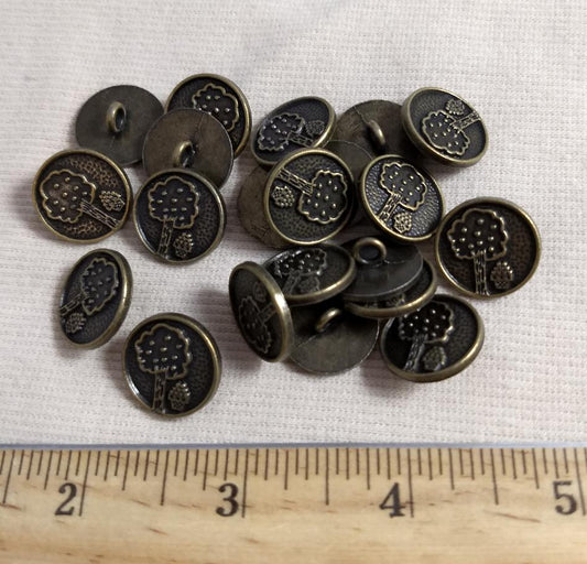 Button #1267 #Shank #Antique-Gold #Rim #Tree #Metal #10pc