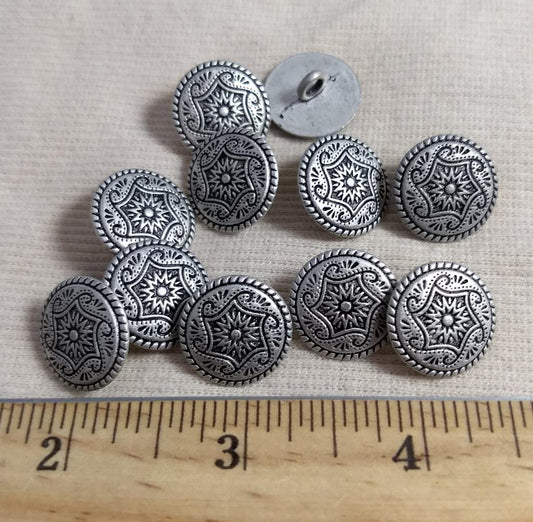 Button #1268 #Shank #Antique-Silver #Rim #Metal #10pc