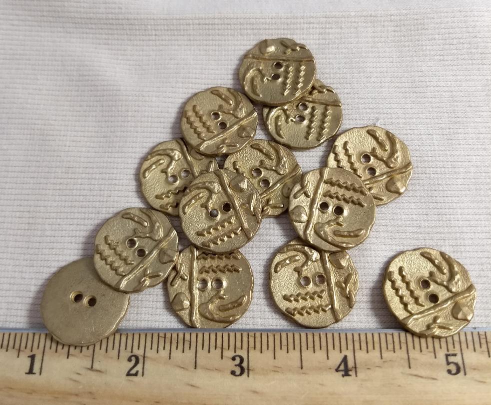 Button #AL6141 #2-Hole #Antique-Gold #Metal #10pc