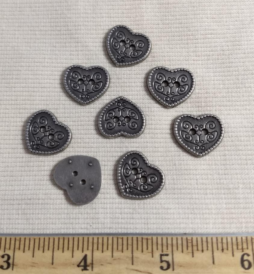 Button #K6030 #2-Hole #Antique-Silver #Rim #Heart #Metal #10pc