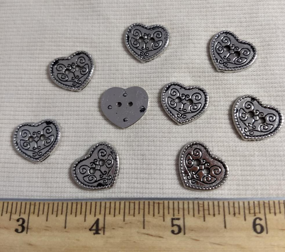 Button #K6030 #2-Hole #Antique-Silver #Rim #Heart #Metal #10pc