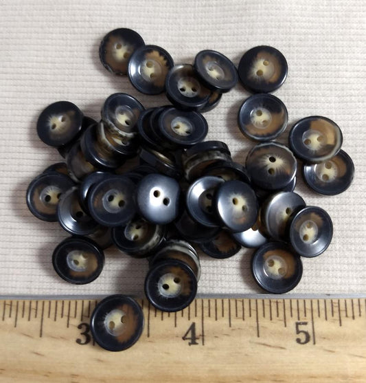 Button #1281 #2 Hole #Black-Tan #Horn #10pc