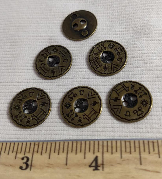 Button #7062 #2 Hole #Antique-Gold #Rim #Metal #10pc