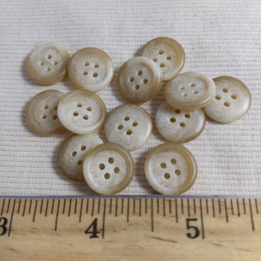 Button #20434-R #4 Hole #Cream #Rim #Imitation #Horn #Polyester #10pc