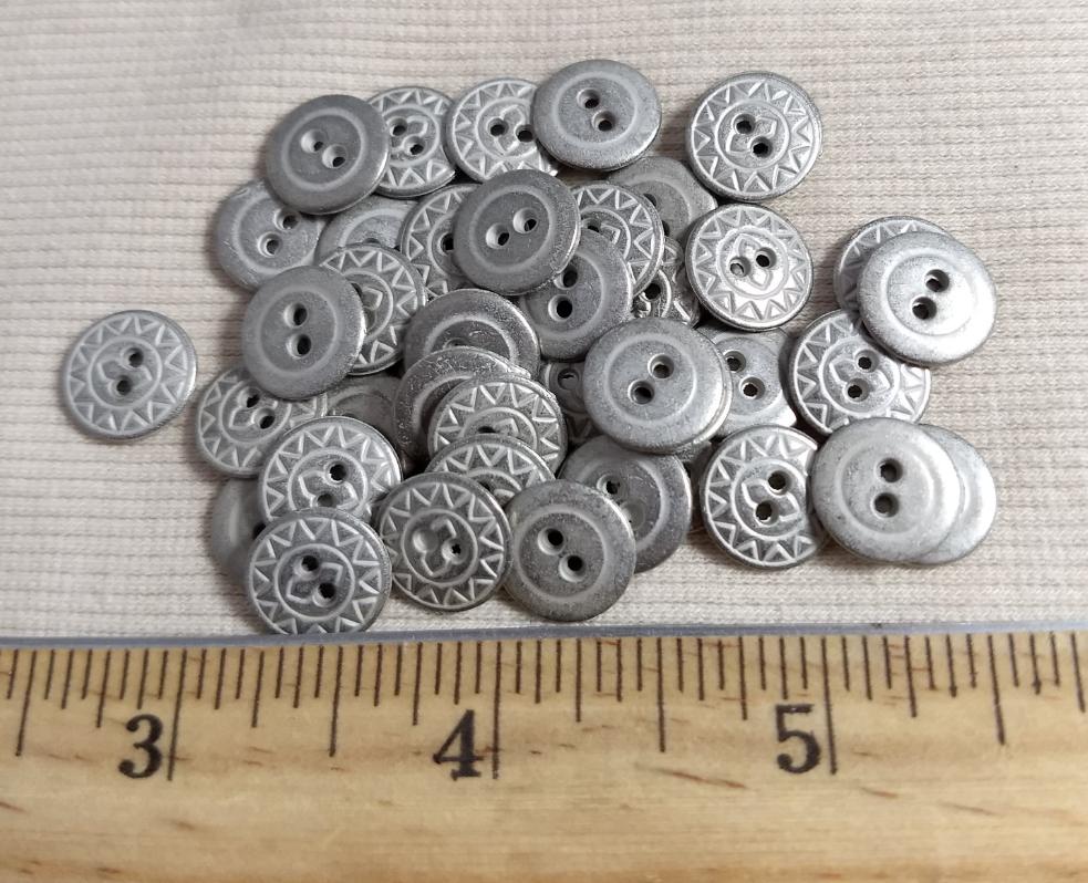 Button #1288 #2-Hole #Antique-Silver #Rim #Metal #10pc