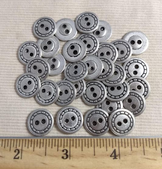 Button #K6064 #2-Hole #Antique-Silver #Rim #Metal #10pc