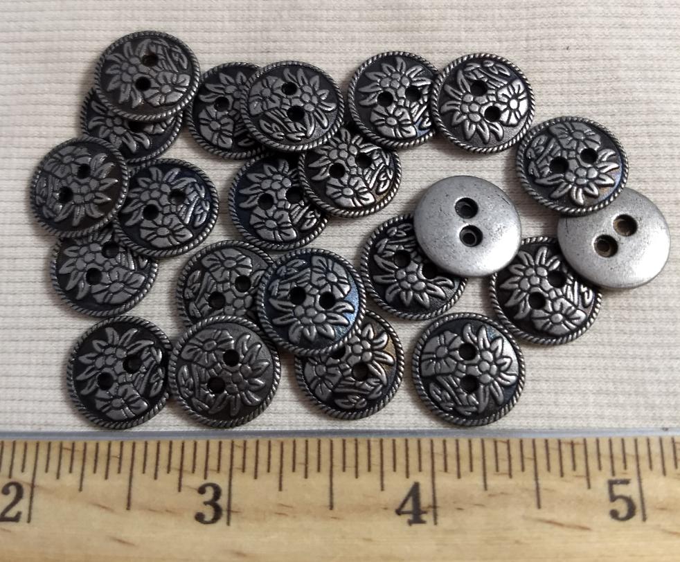 Button #70525 #2-Hole #Antique-Silver #Rim #Metal #10pc