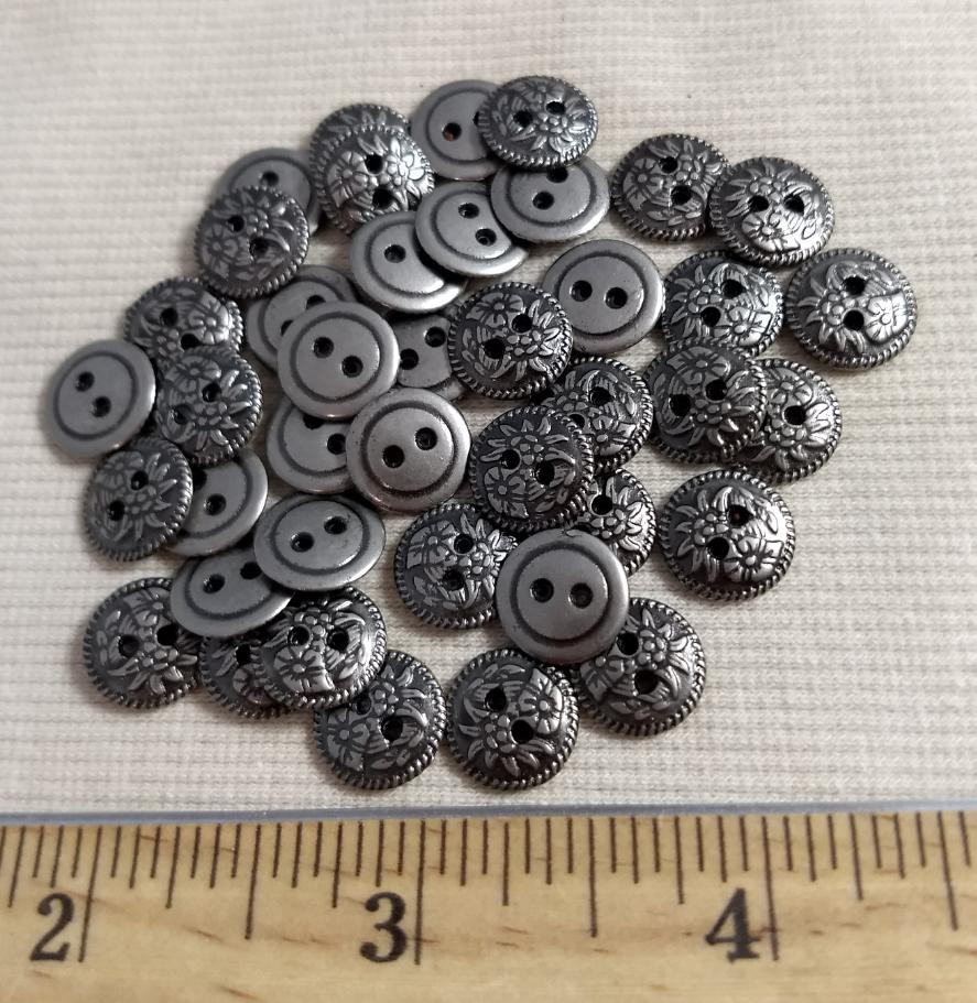 Button #70525 #2-Hole #Antique-Silver #Rim #Metal #10pc