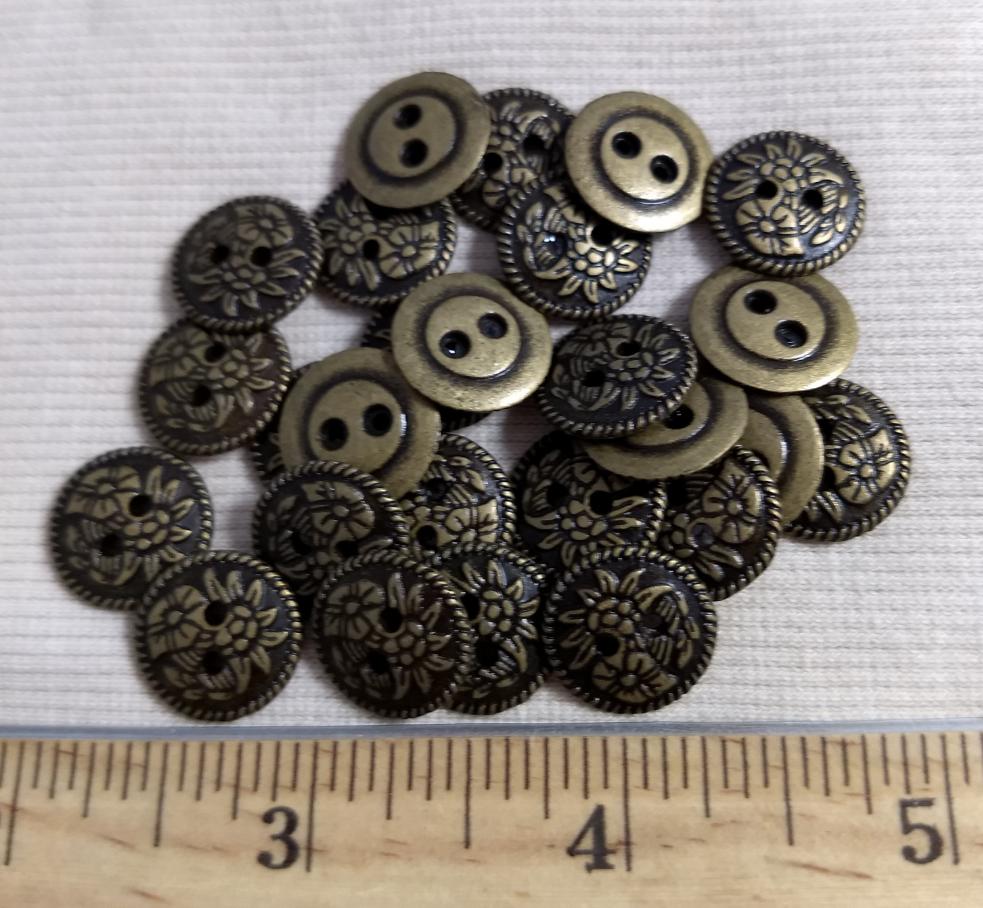 Button #70525 2-Hole #Antique-Gold #Rim #Metal #10pc