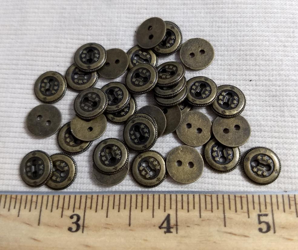 Button #70526  #2-Hole #Antique-Gold #Rim #Metal #10pc