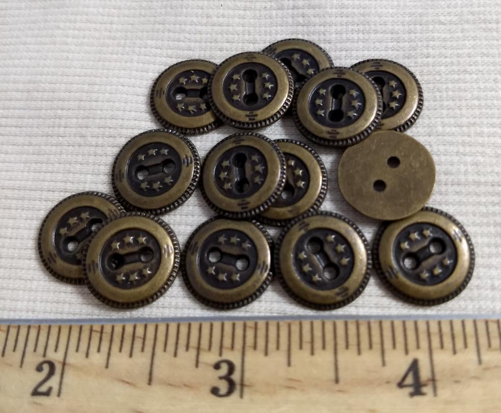 Button #70526  #2-Hole #Antique-Gold #Rim #Metal #10pc