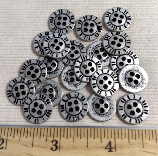 Button #1765 #4-Hole #Antique-Silver #Rim #Metal #10pc