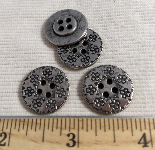 Button #7096 #4 Hole #Antique-Silver #Rim #Flower #Metal #10pc