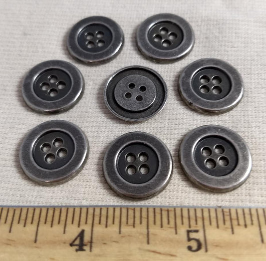 Button #1289 #4-Hole #Antique-Silver #Rim #Metal #10pc