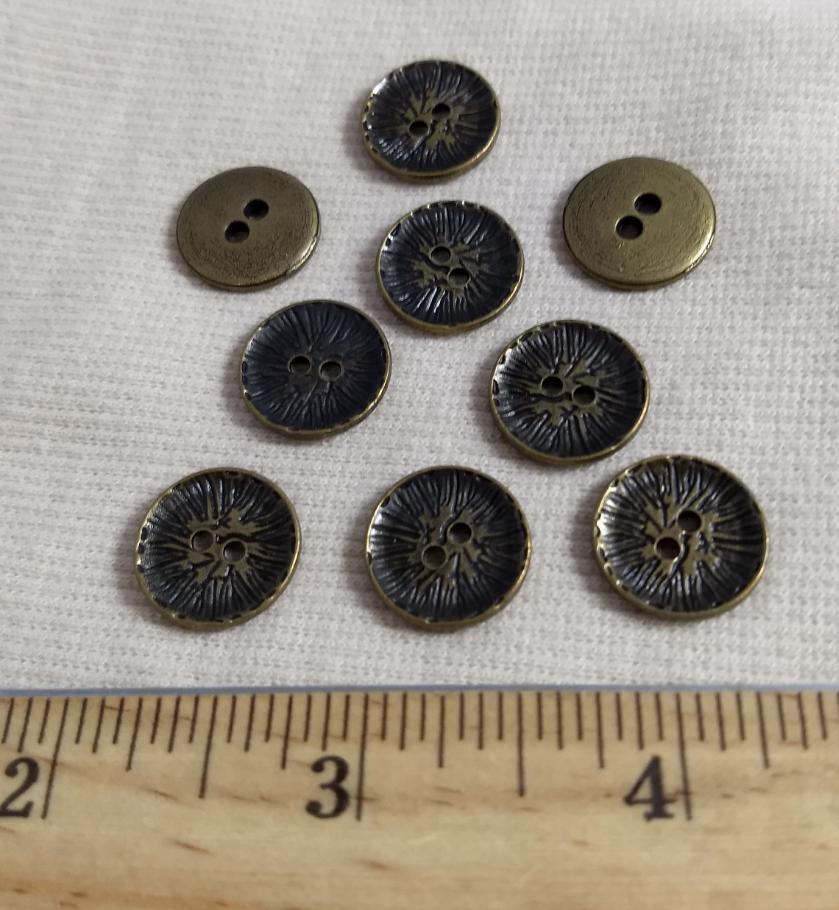 Button  #K6464 #2-Hole #Antique-Gold #Rim #Metal #10pc