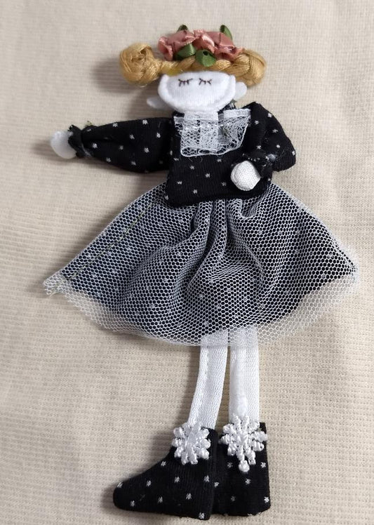 Rag Doll Ornament #JXSP1002021C Black-White-Color Height-6.5"