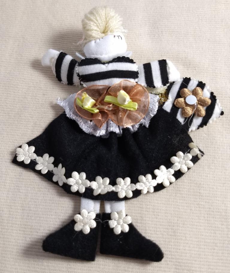 Rag Doll Ornament #JXSP1002071B Black-White-Color Height 6"
