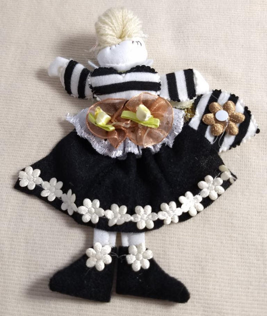 Rag Doll Ornament #JXSP1002071B Black-White-Color Height 6"