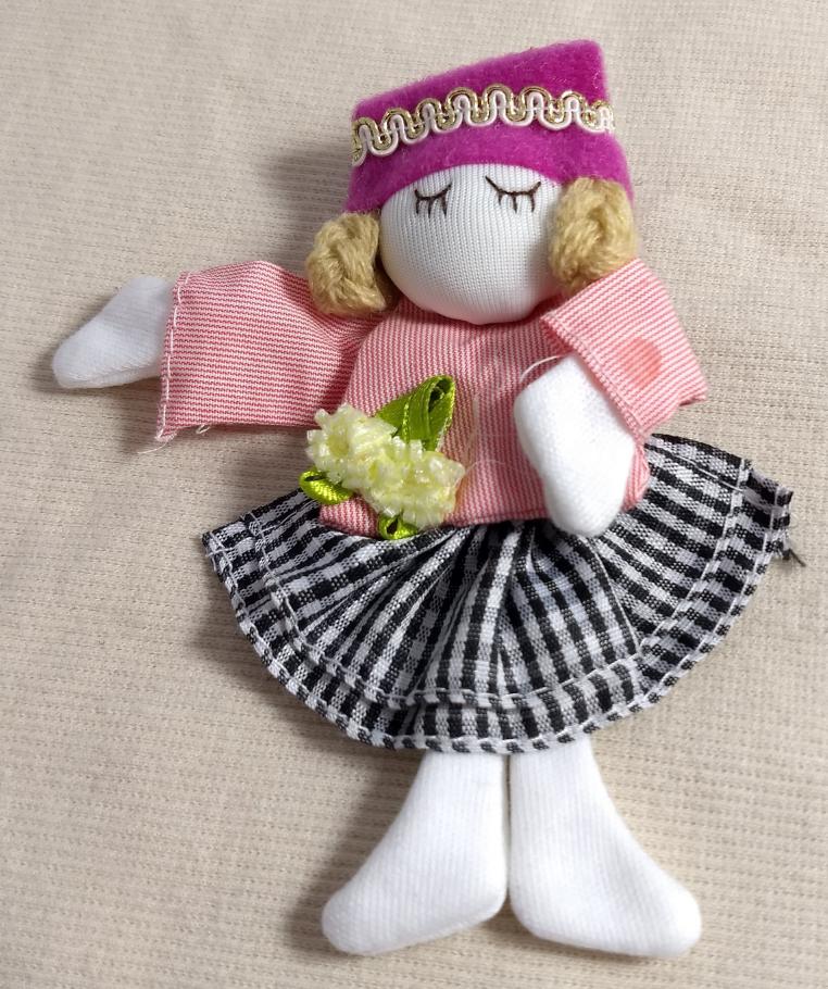 Rag Doll Ornament #RXHB0809315 Pink-Black-White-Color Height 4.5"