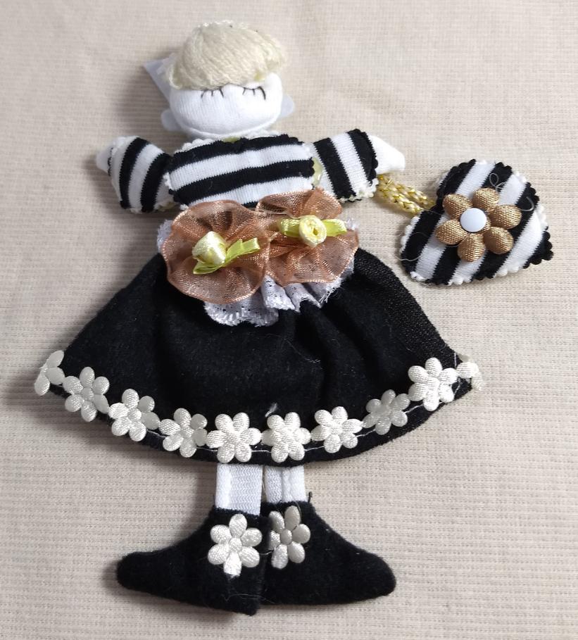 Handmade #Cloth-Dolls #1292  #Black-White #Height 5.5"