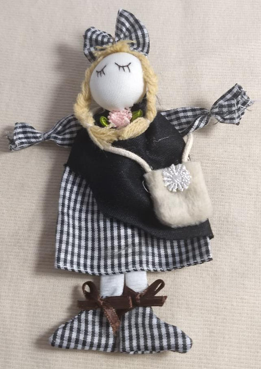 Rag Doll Ornament #4854  Black-White Height 6.5"