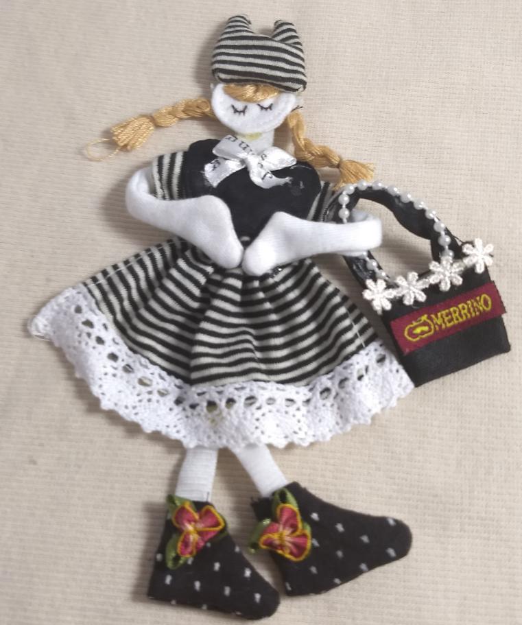 Rag Doll Dolls #3678 Black-White Height 7"
