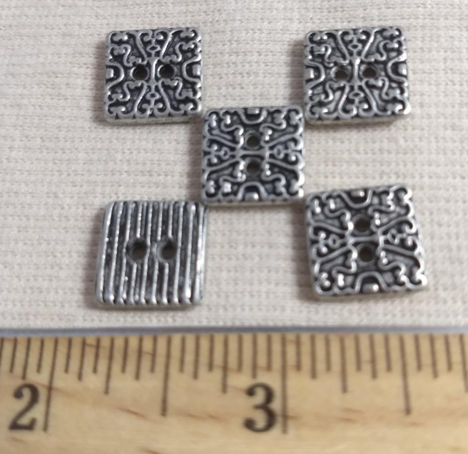 Button #6113 #2 Hole #Antique-Silver #Square #Metal #10pc