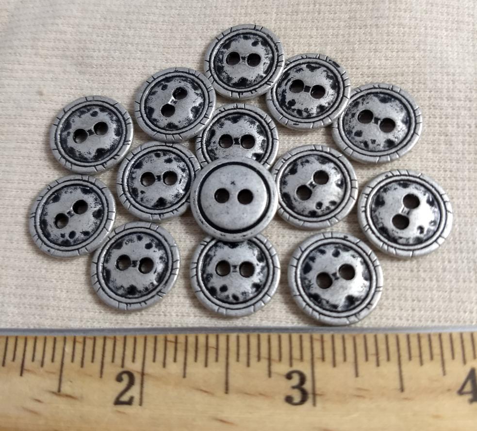 Button #5564M #2-Hole #Antique-Silver #Metal #10pc