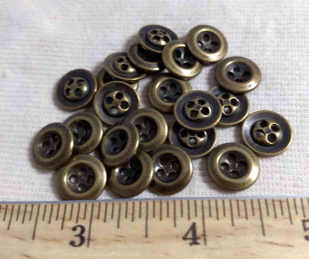 Button #70522 #4-Hole #Antique-Gold #Rim #Metal #10pc