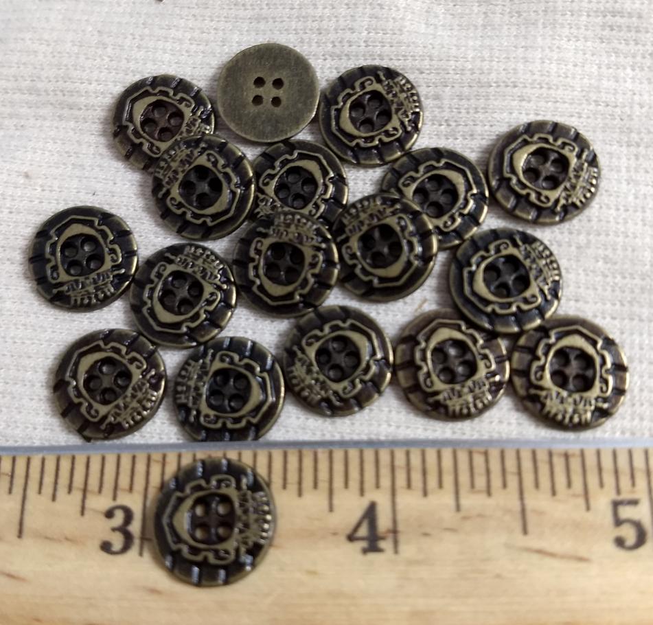 Button #70523 #4-Hole #Antique-Gold #Rim #Metal #10pc