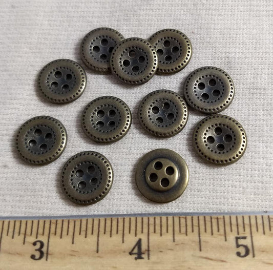 Button #70521 #4-Hole #Antique-Gold #Rim #Metal #10pc