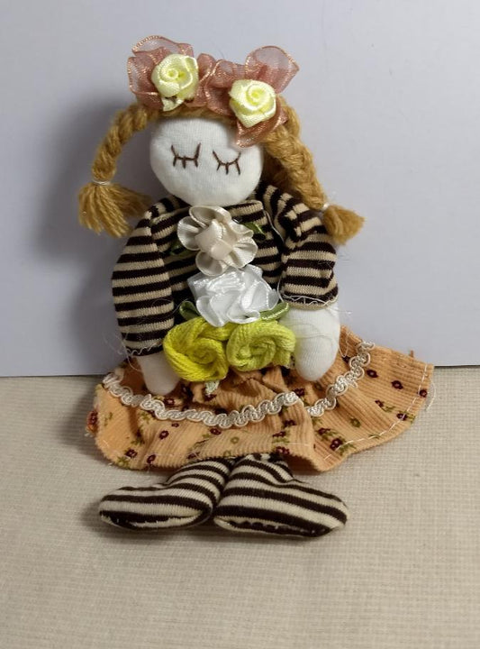 Rag Doll Ornament #1294 Brown-Color Height 6"