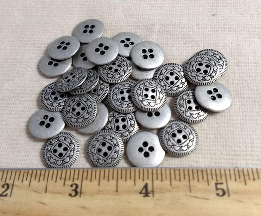 Button #K6251 #4-Hole #Antique-Silver #Rim #Metal #10pc