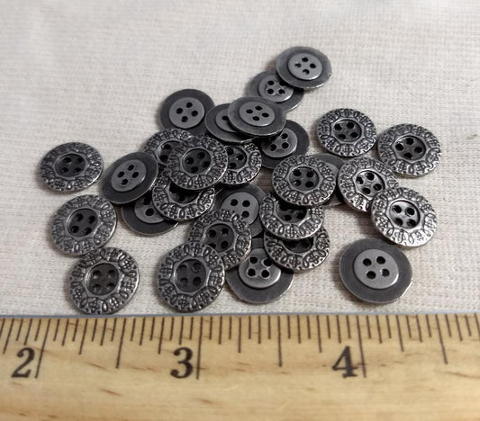 Button #PS355 #4-Hole #Antique-Silver #Metal #10pc