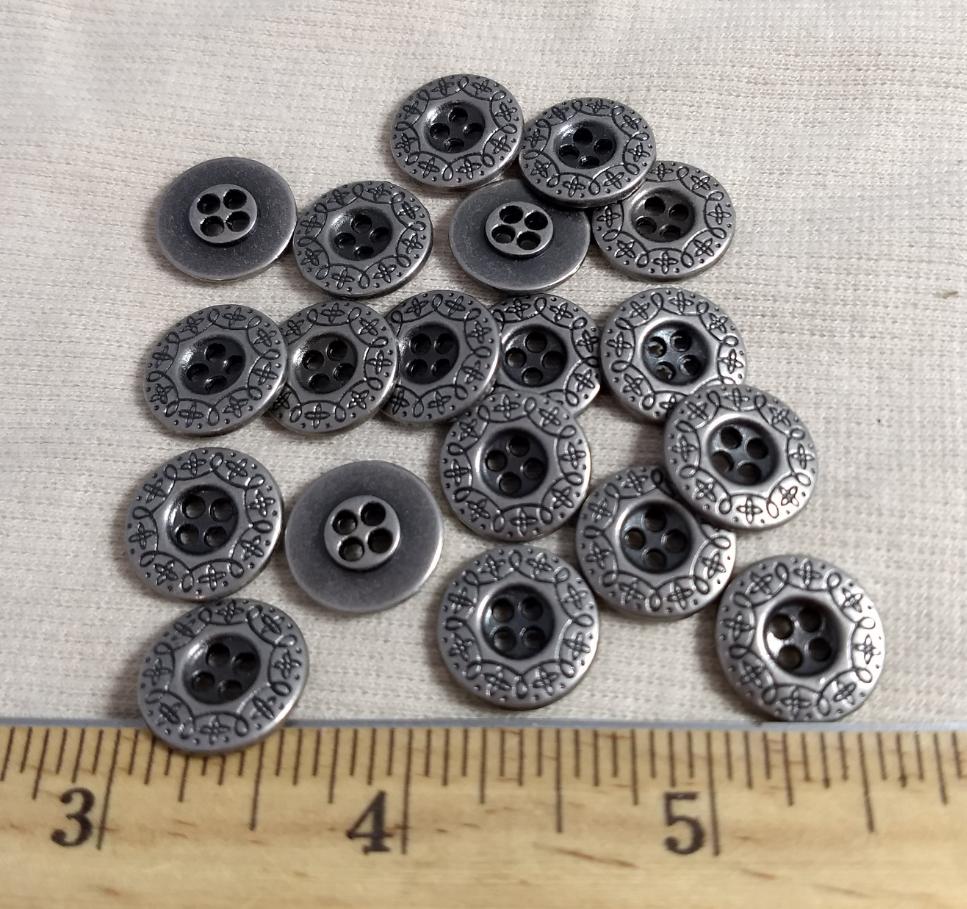 Button #PS355 #4-Hole #Antique-Silver #Metal #10pc