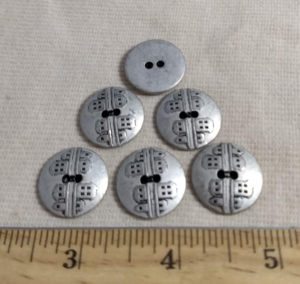 Button #AL6611 #2-Hole #Antique-Silver #Rim #Metal #10pc