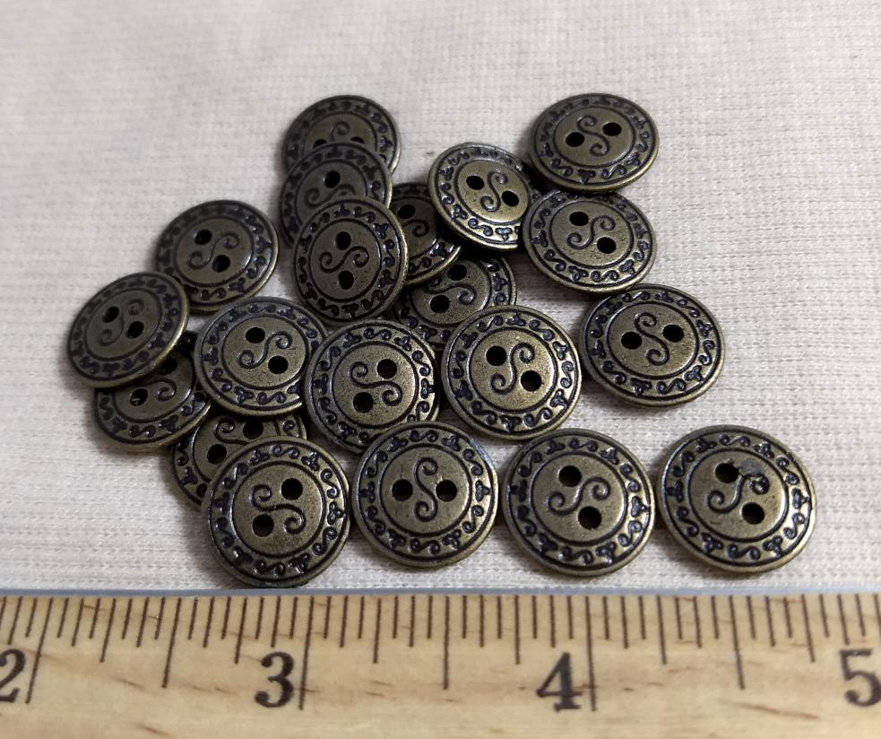 Button #PS314 #2-Hole #Antique-Gold #Rim #Metal #10pc