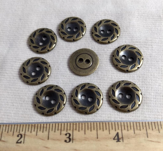 Button #AL6448 #2-Hole #Antique-Gold #Rim #Metal #10pc