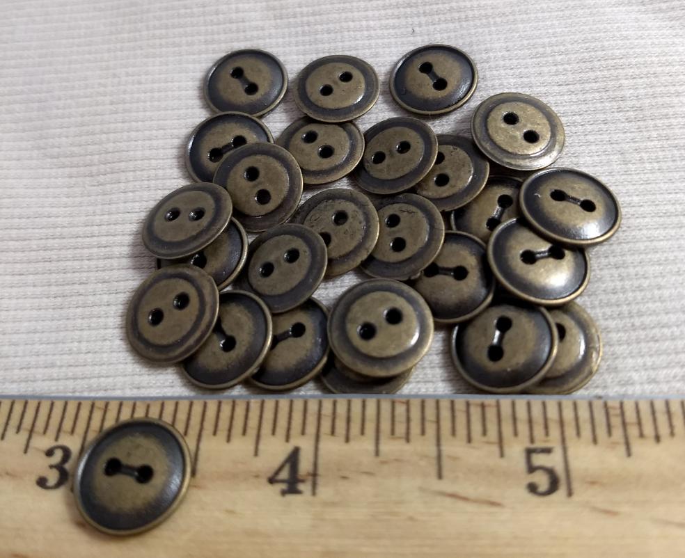 Button #70530 #2-Hole #Antique-Gold #Rim #Metal #10pc