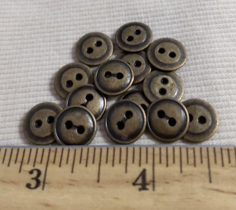 Button #70530 #2-Hole #Antique-Gold #Rim #Metal #10pc