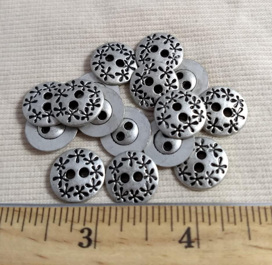 Button #6188 #2-Hole #Antique-Silver #Rim #Metal #10pc