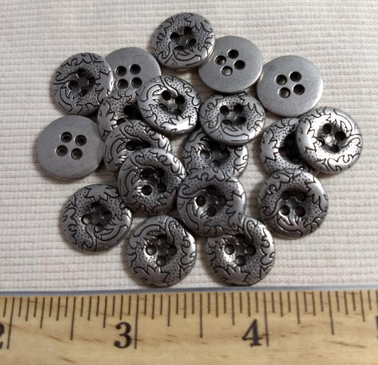 Button #K6116 #4-Hole #Antique-Silver #Rim #Metal #10pc