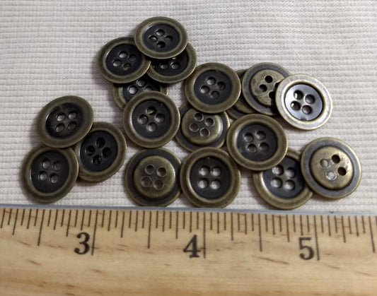 Button #289 #4-Hole #Antique-Gold #Rim #Metal #10pc