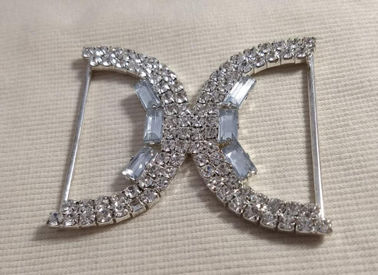 Buckle #09084-2 #Silver #Double-D-Ring #Rhinestone #Abs #1pc