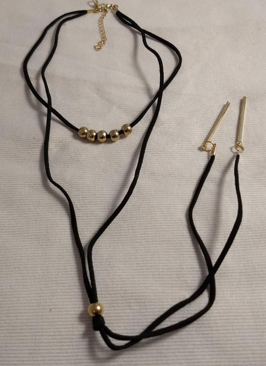 Necklace #Suede-Cord #Black-Gold #Beaded-Trim #1pc