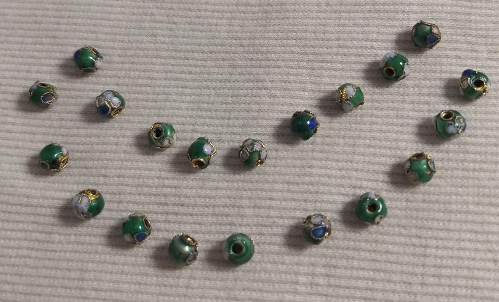 Beads #Enamel-Cloisonne #2-Hole #Green #Metal #20pc