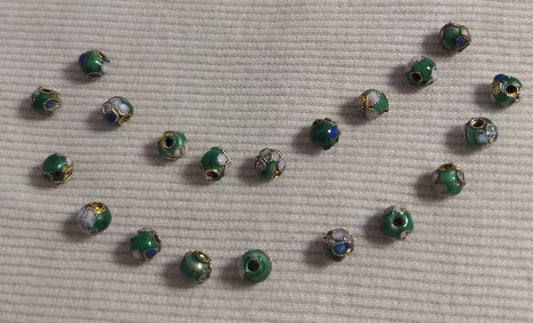 Beads #Enamel-Cloisonne #2-Hole #Green #Metal #20pc